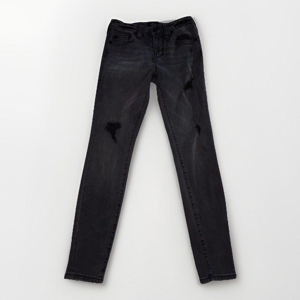 True Religion Women's Halle Mid Rise Distressed Super Skinny Jeans Size 26 Black